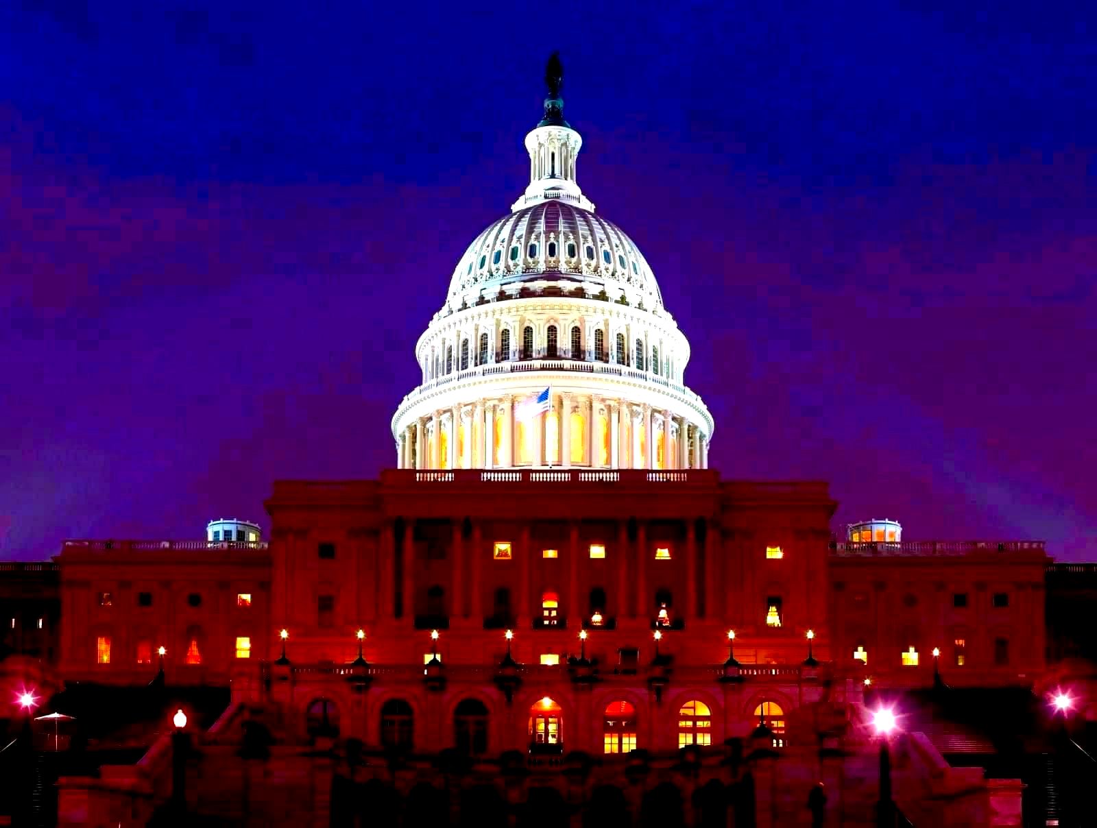 US federal government building with American flags in Washington DC
