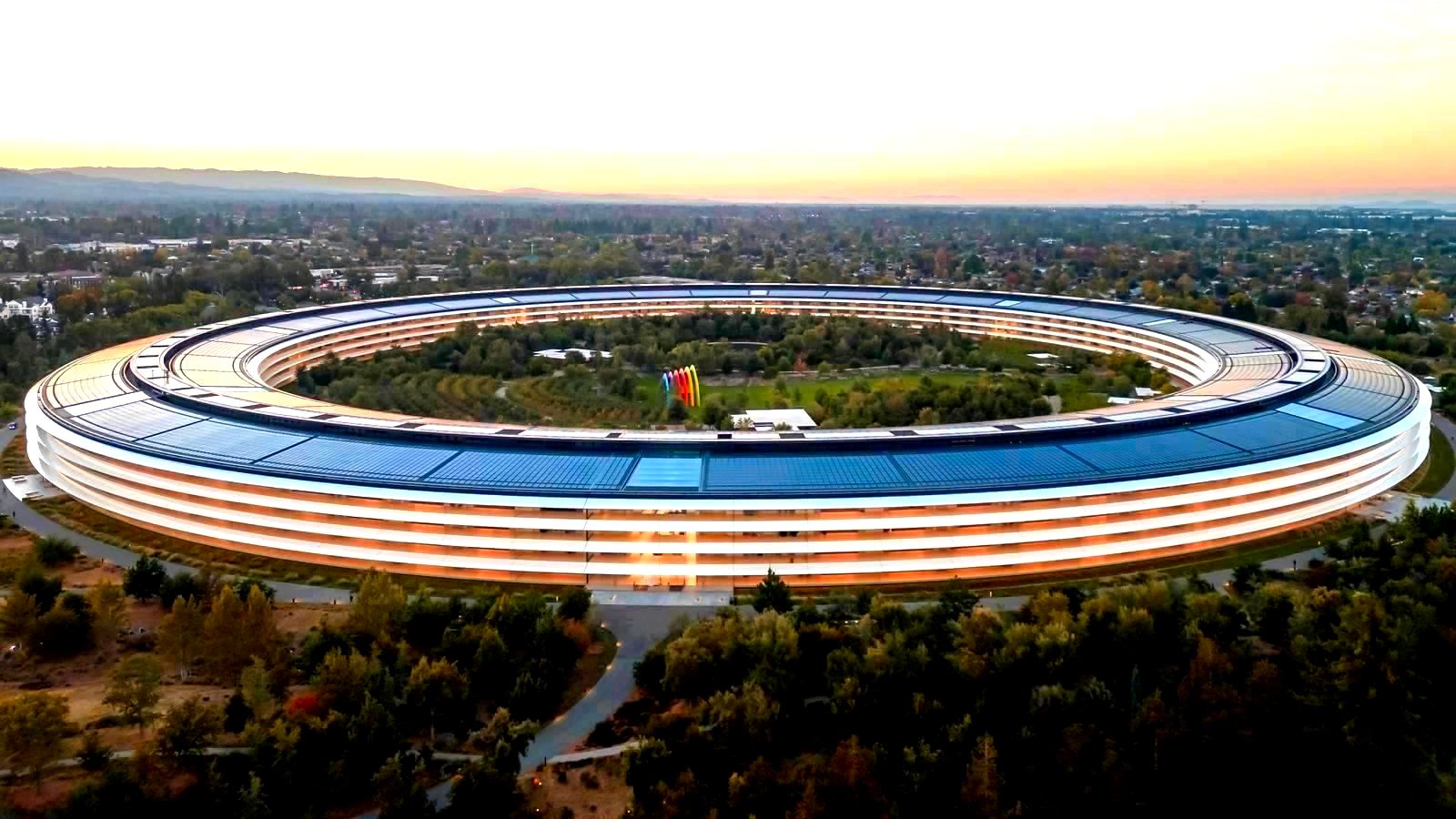Aerial view of Apple Park's circular campus in Cupertino