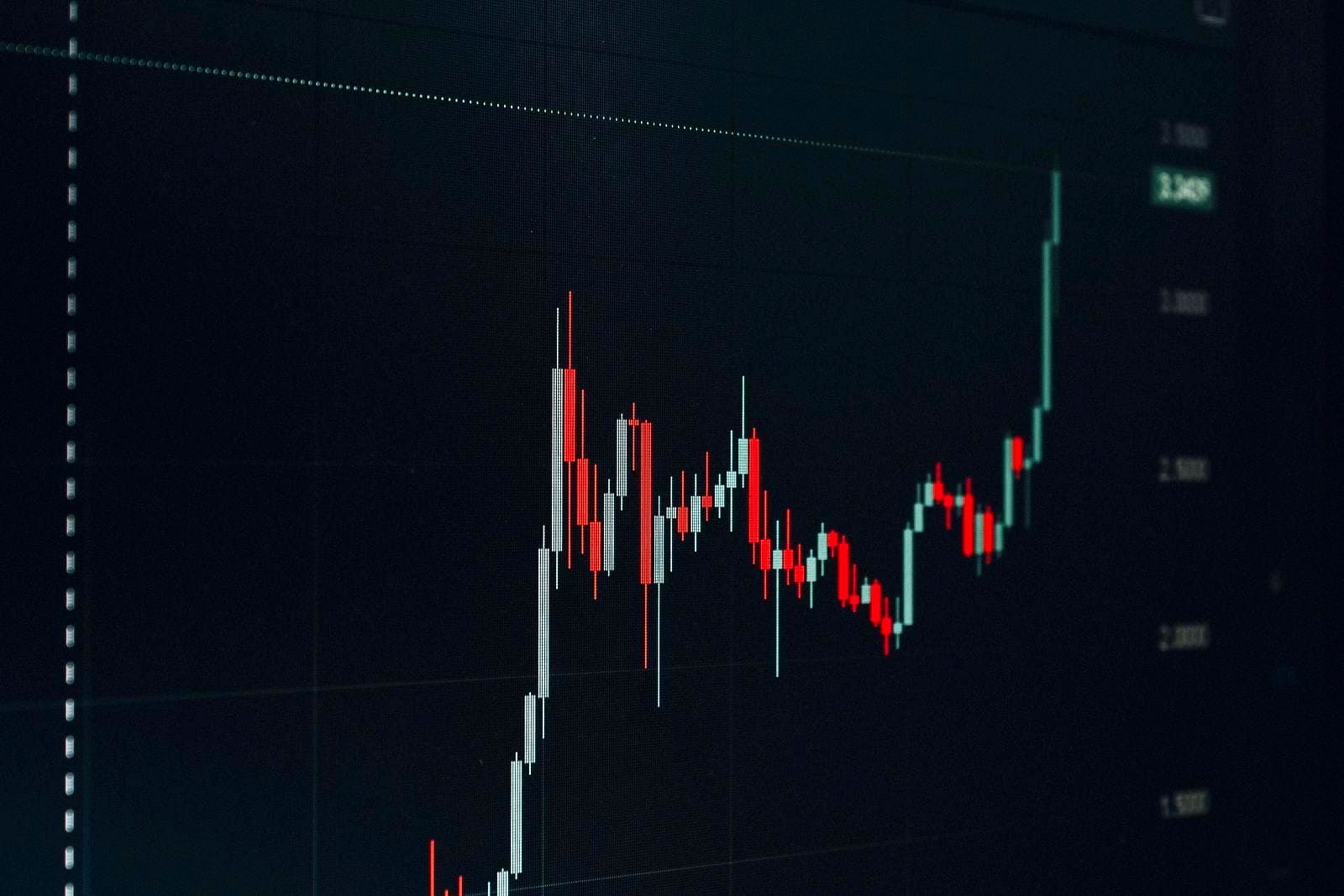 Financial chart showing an upward trend with data metrics highlighted