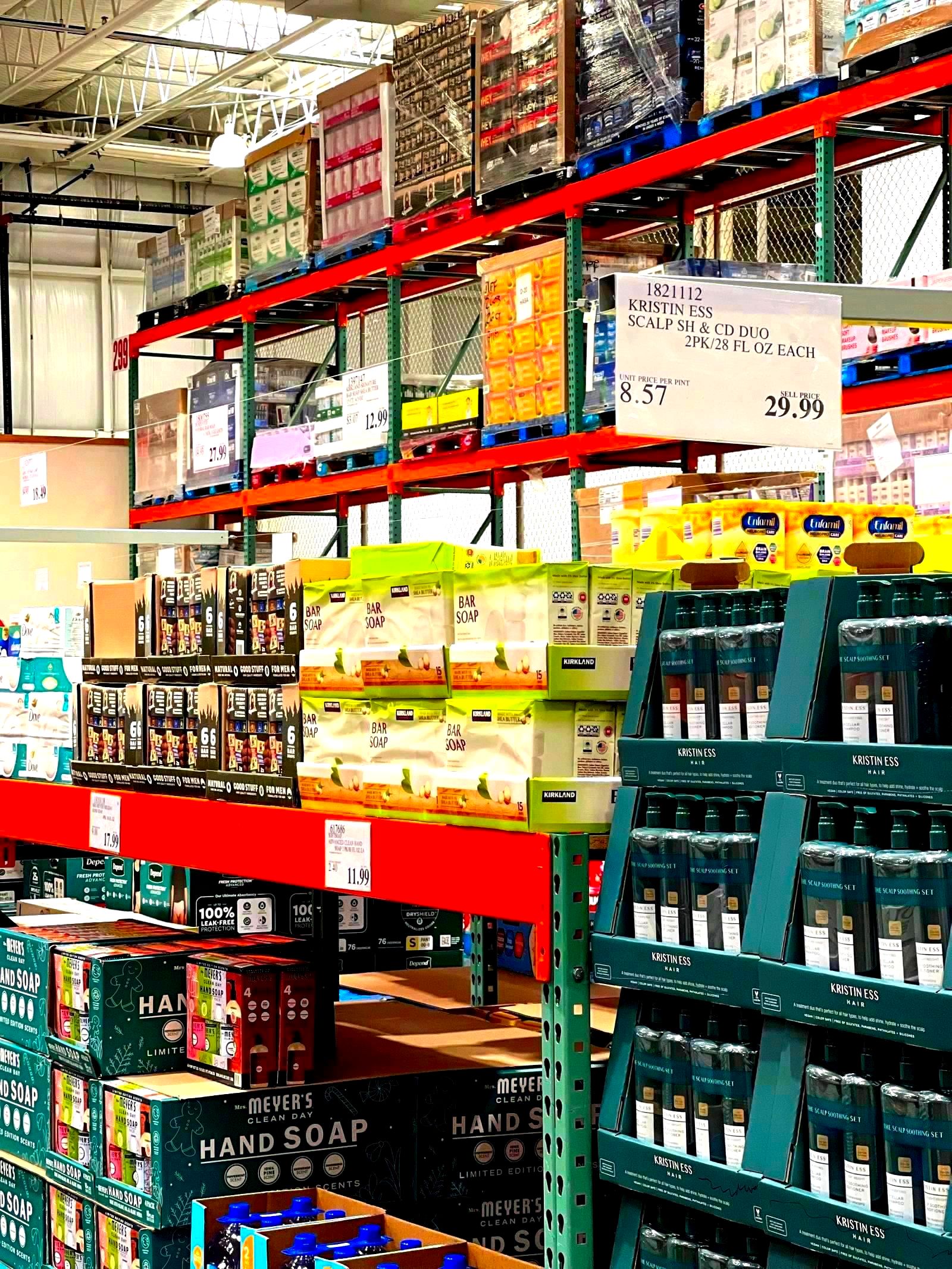 Bulk products displayed on shelves in a wholesale warehouse store