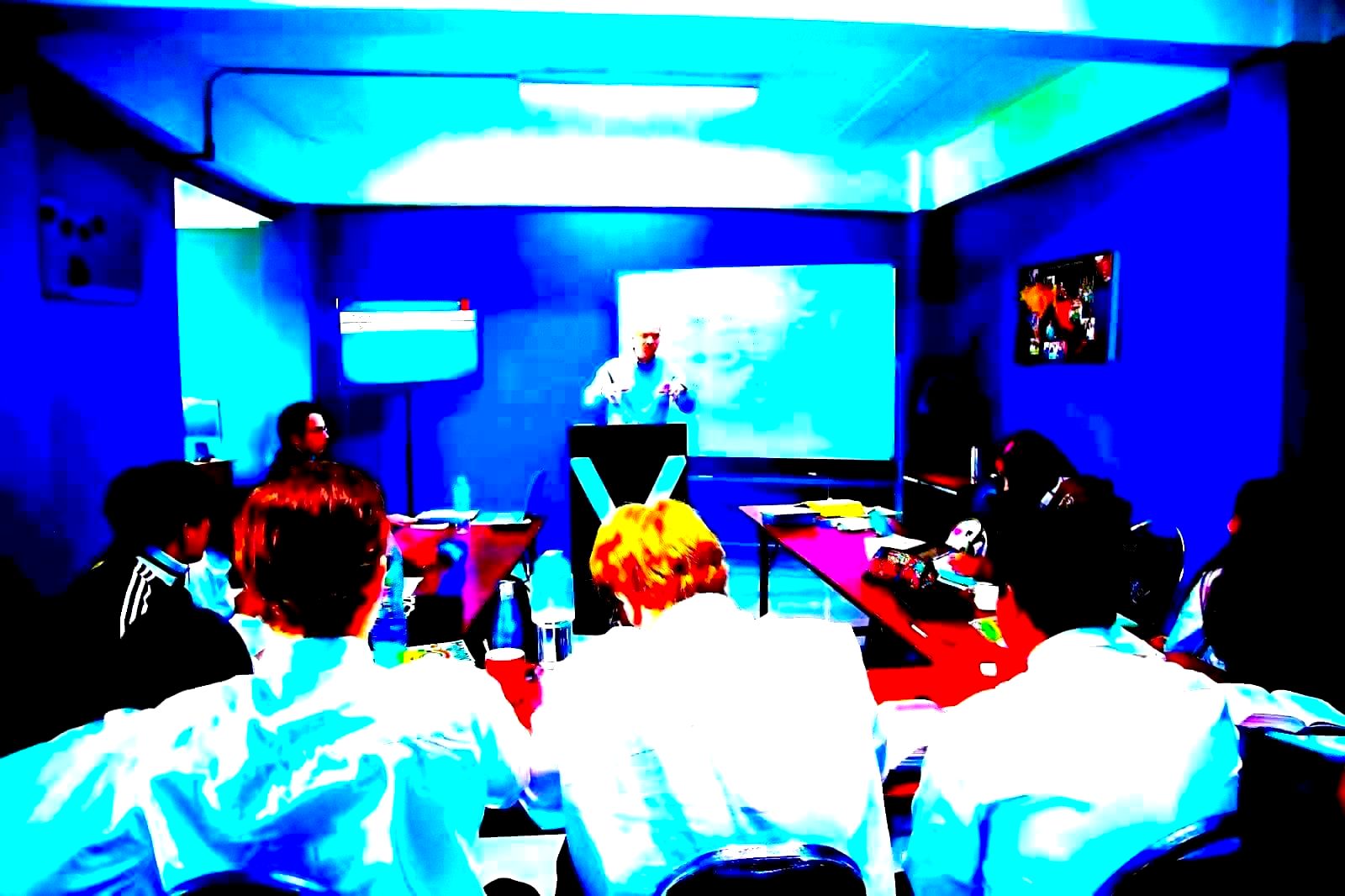 Corporate training session with participants in a conference room