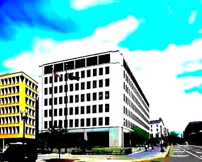 Corporate building interior representing federal regulatory institutions