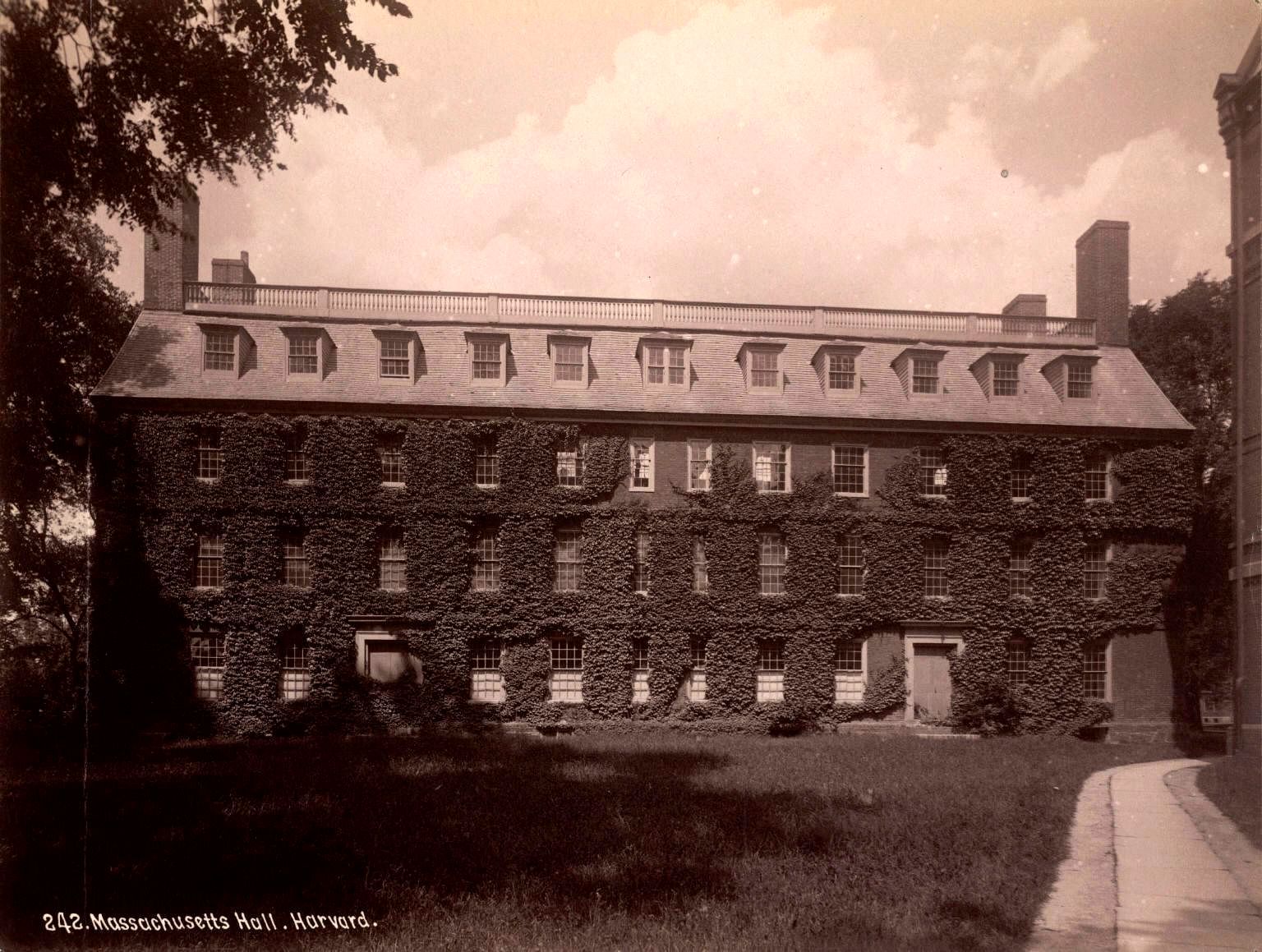 Harvard Yard in Cambridge, Massachusetts showing the historic brick buildings and open lawn