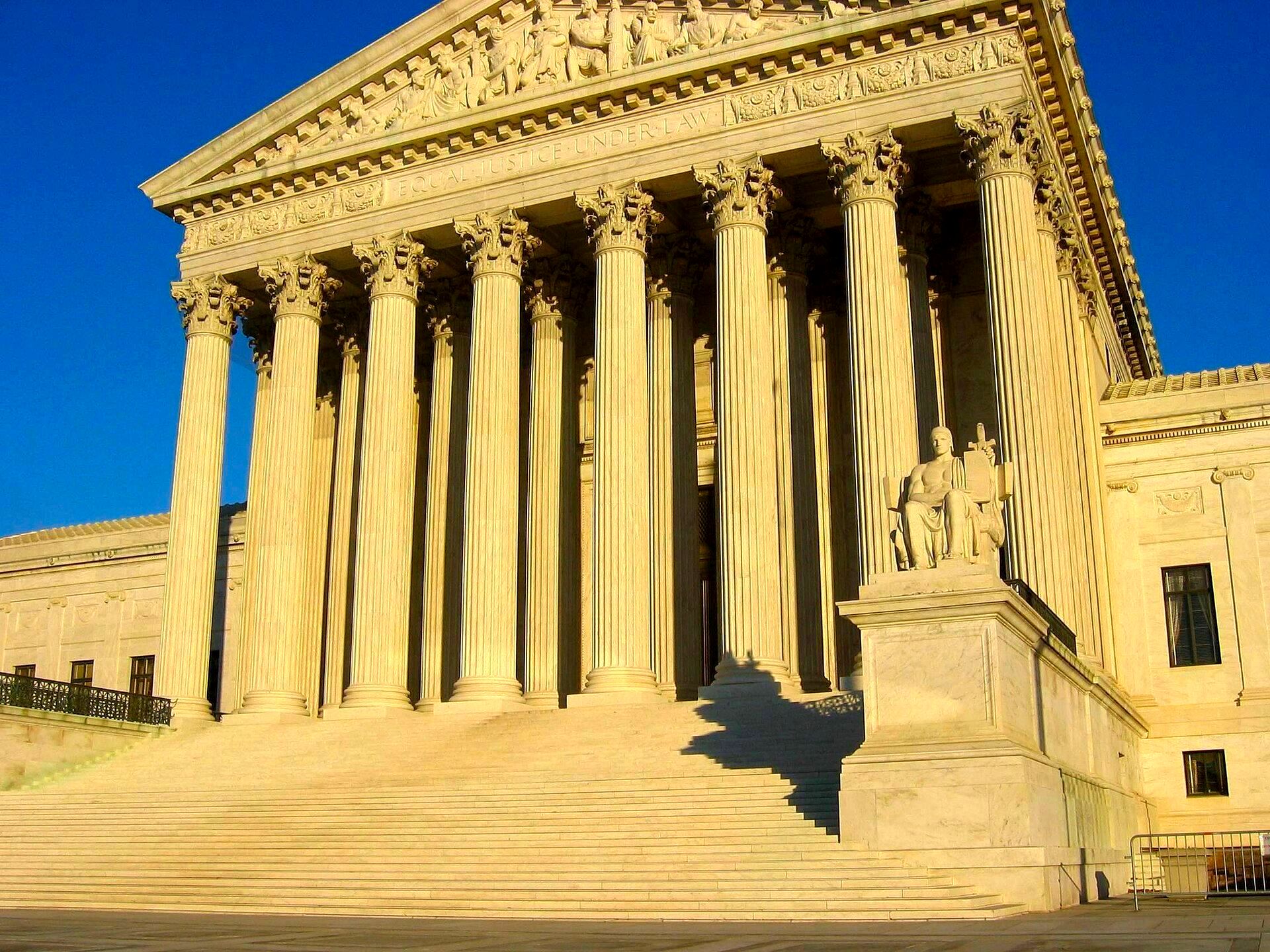 The United States Supreme Court building in Washington DC with columns and steps visible