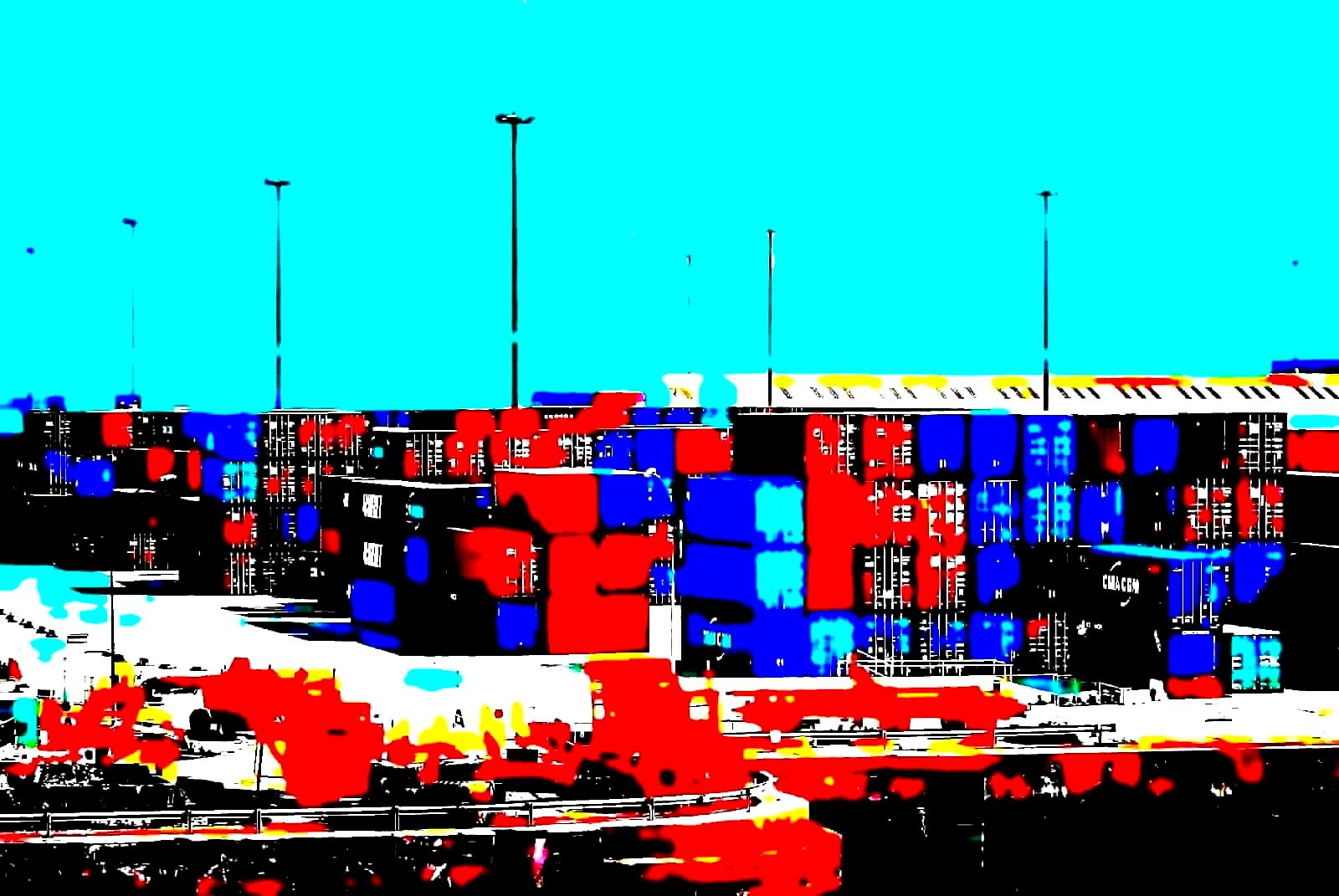Container shipping port with stacked cargo containers