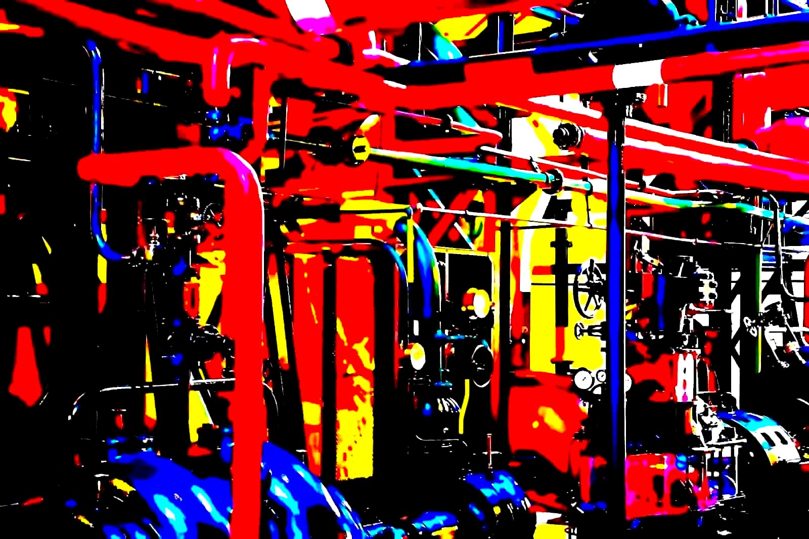 Automotive manufacturing plant interior with assembly equipment